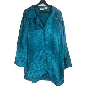 Vintage Victoria Secret Night Shirt‎ Size M/L Blue Green Floral Full Button